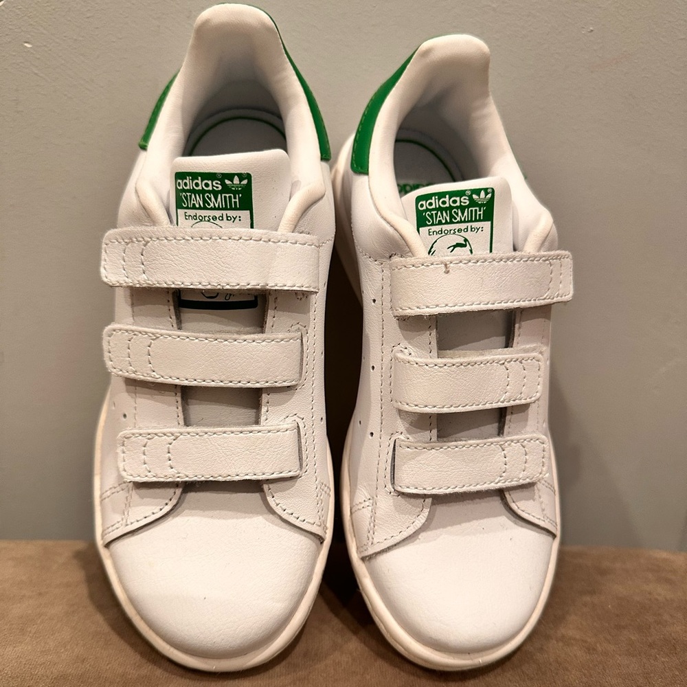 NWN box Stan Smith endorsed unisex Adidas 13.5K Triple Velcro snap white& green